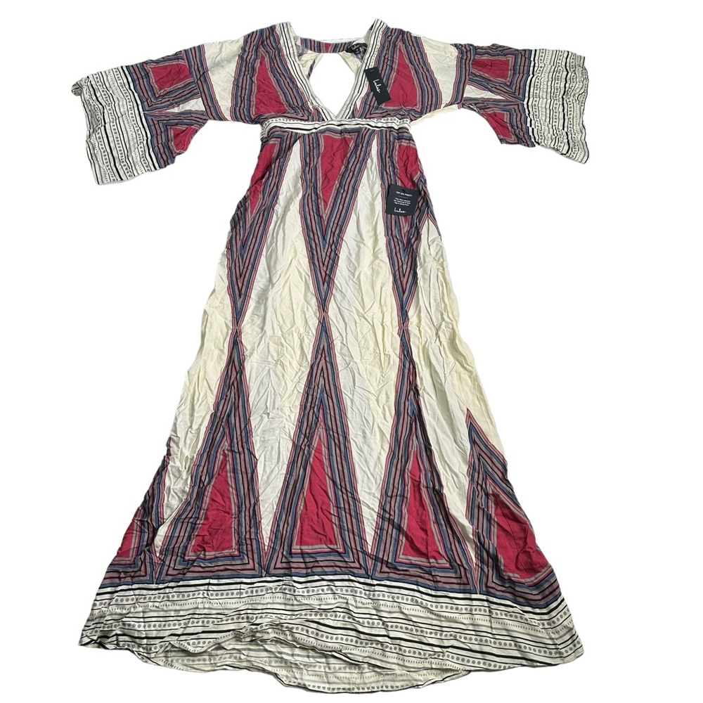 NEW Lulus Womens Maxi Dress Size Medium Montecito Cream Print Kimono Sleeves